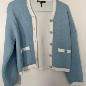MAJE Sky Blue Cozy Knit Cardigan Sweater